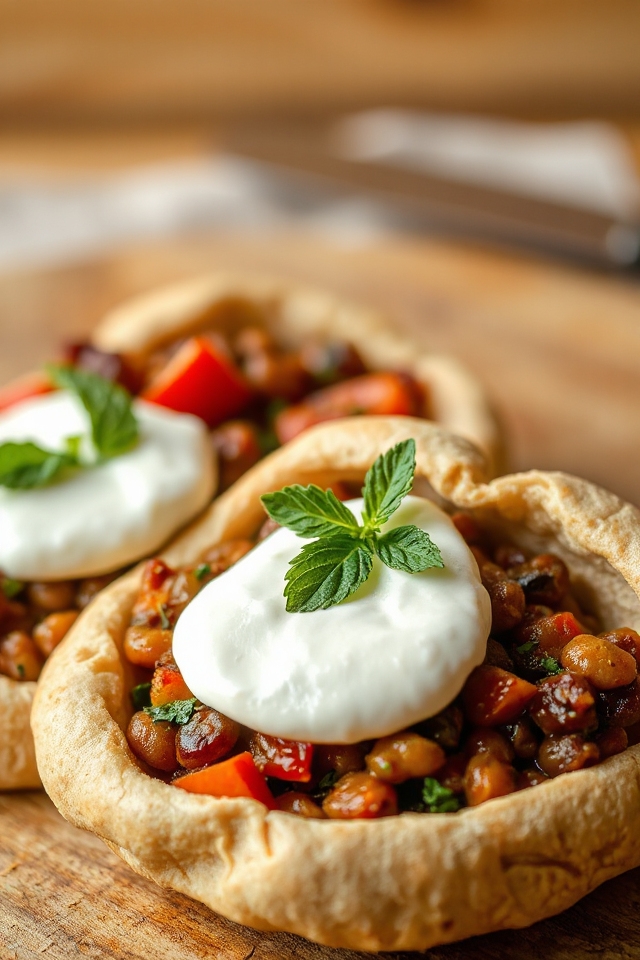 vegetarian sloppy lentils pita